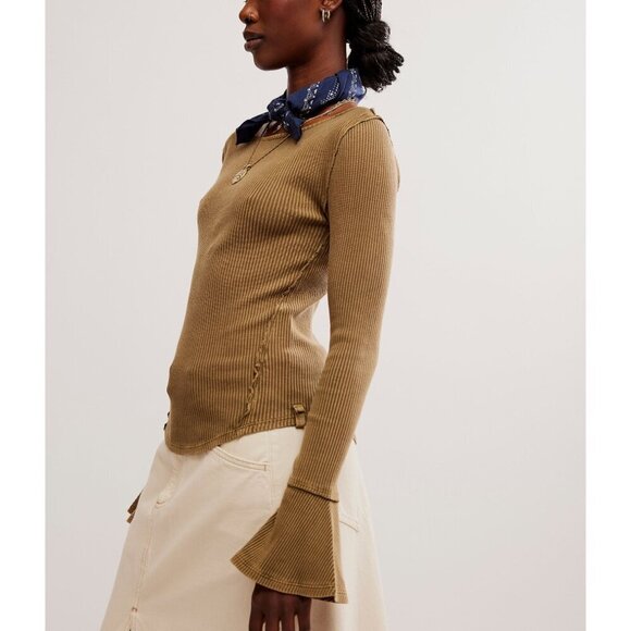 🆕 FREE PEOPLE Soul Sister Layering Top / Military Olive - Picture 2 of 6